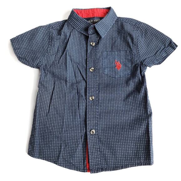 US Polo 4T Button Up Short Sleeve Top Red White Blue - Picture 1 of 3